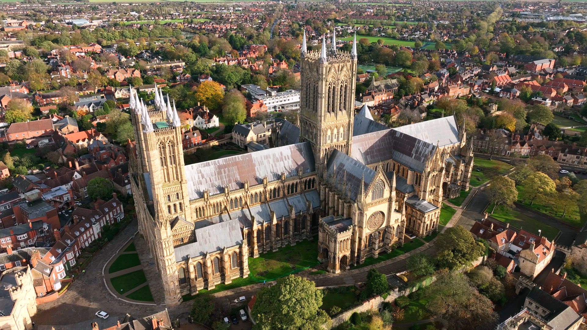 Aerial View of Lincoln City Cathedral in England