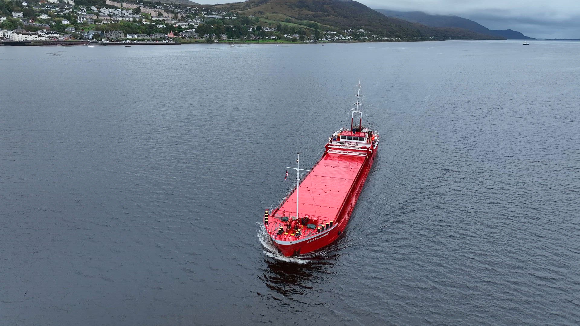A Medium Sized Container Ship Moving Cargo Aerial View