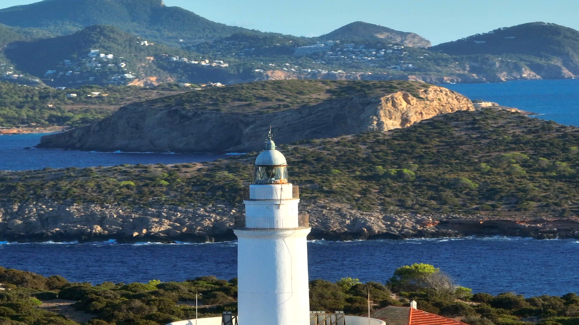 Close Up Aerial View of a Beautiful White Lighthouse