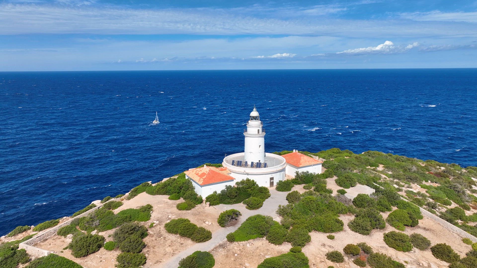 Lighthouse on a Tall Cliff Overlooking the Mediterranean Sea