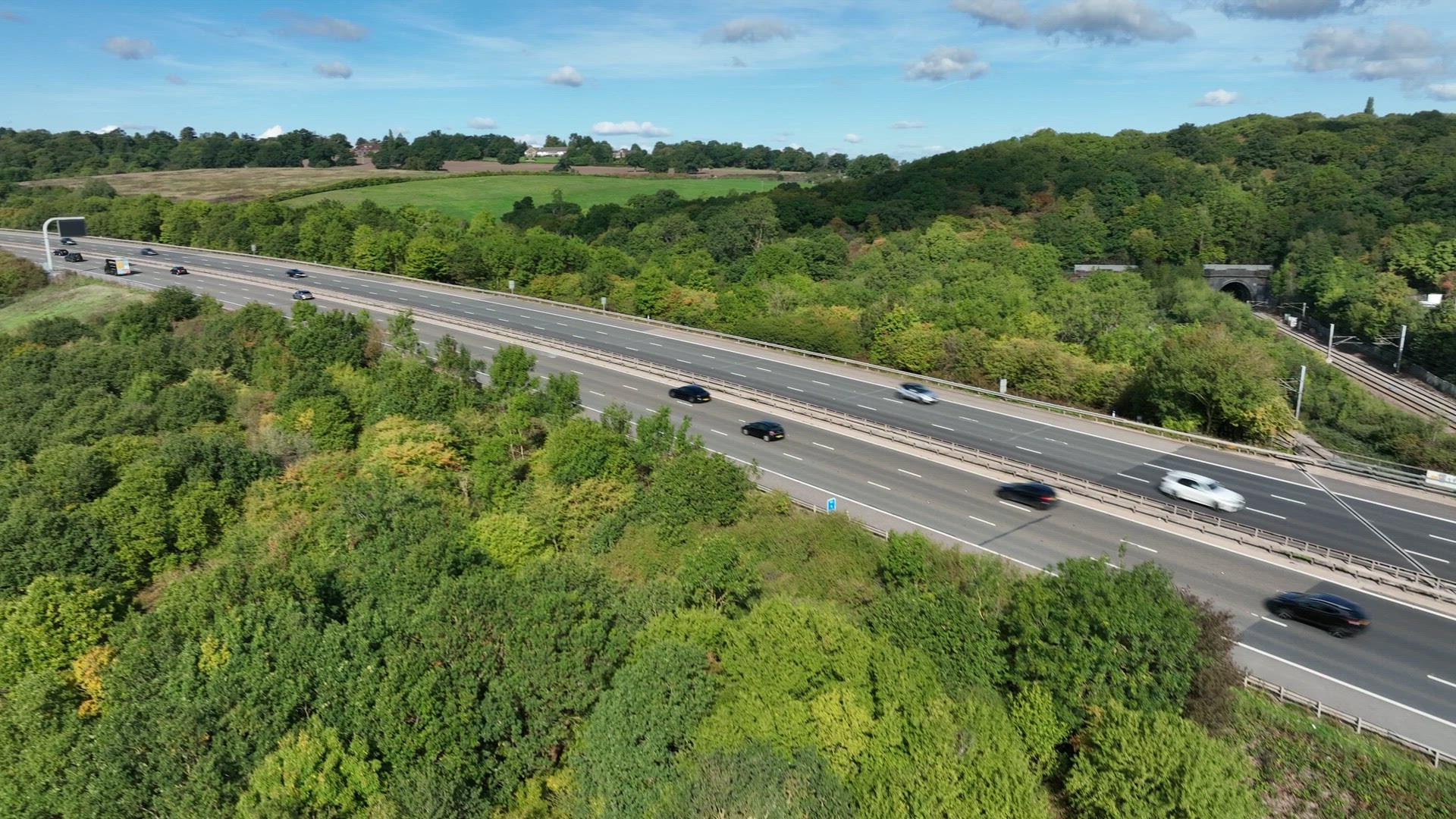 The M1 Motorway Near London in the Summer High Level Aerial View