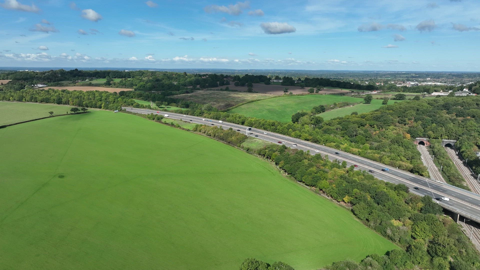 The M1 Motorway Near London in the Summer Aerial View