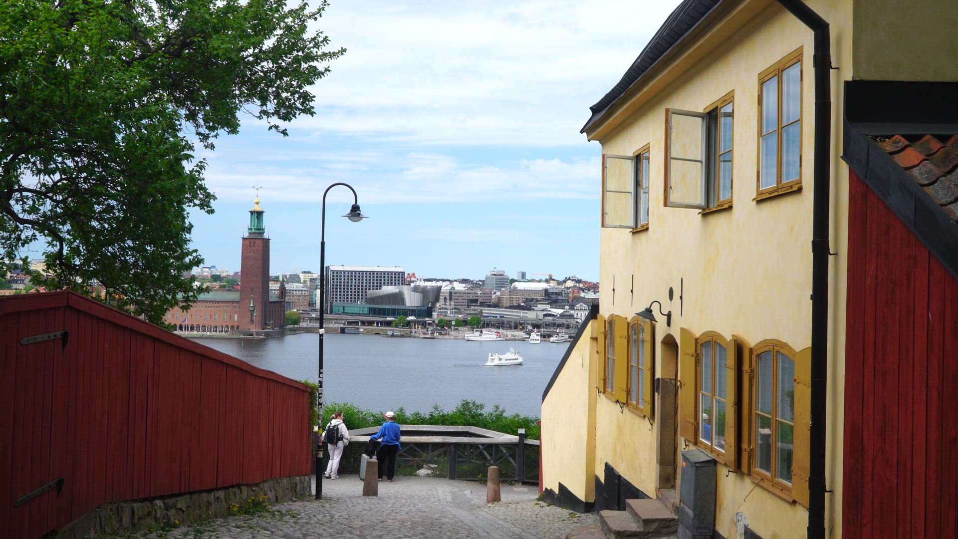 tourists at viewpoint -Blecktornsgränd - Stockholm.MP4