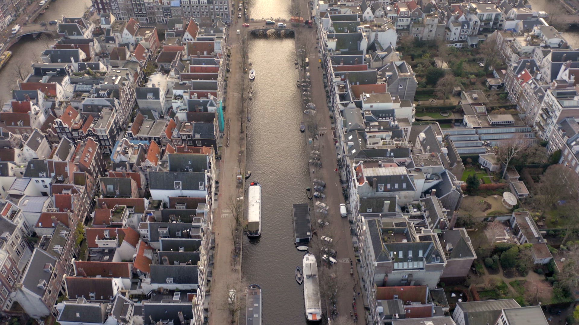 Amsterdam Canals and City View from the Air