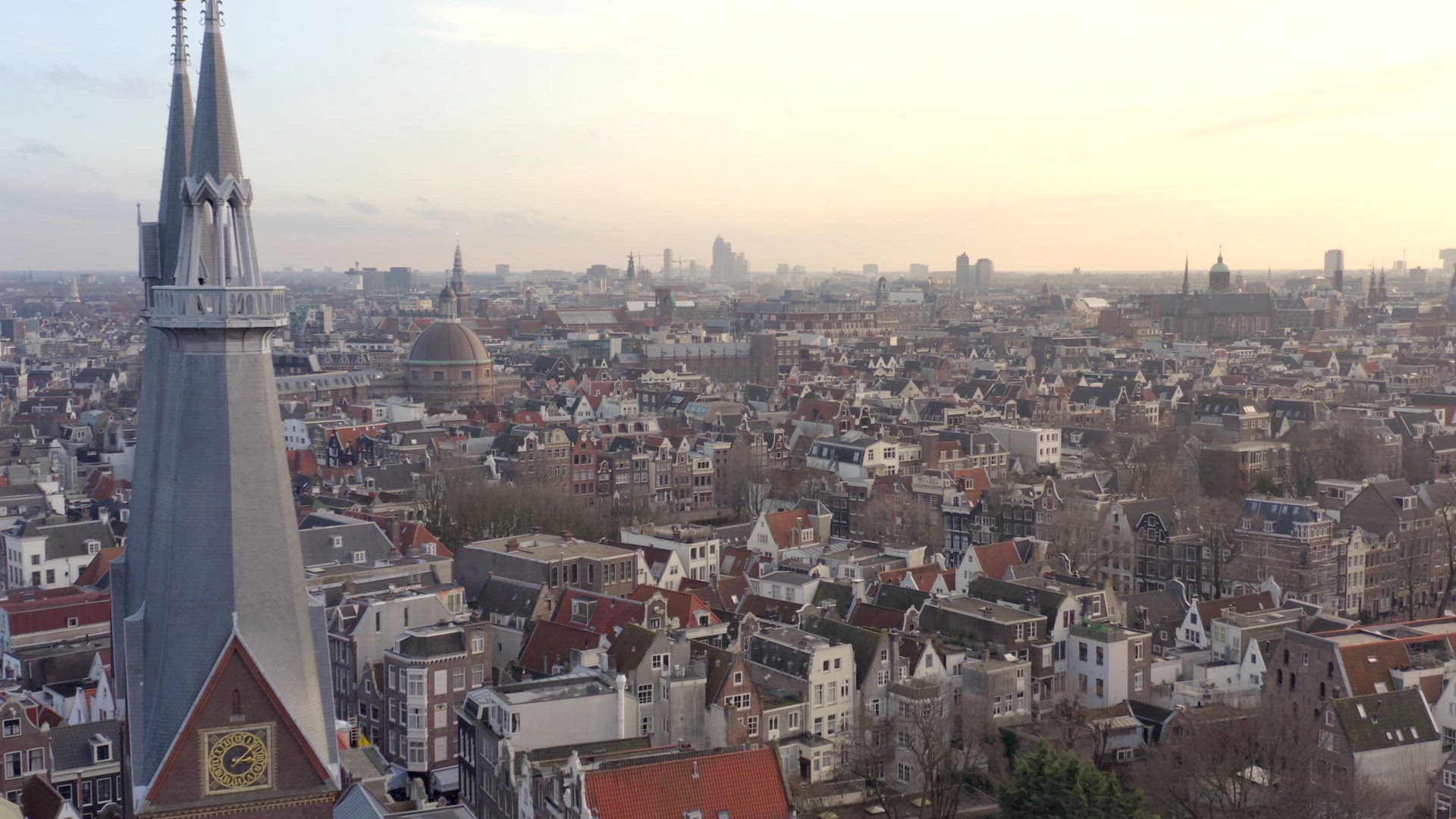 Amsterdam City Aerial View Showing the Canals and Architecture
