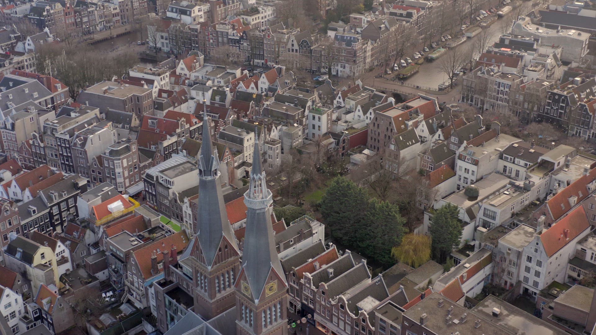 Amsterdam City Aerial View Showing the Canals and Architecture From the Air