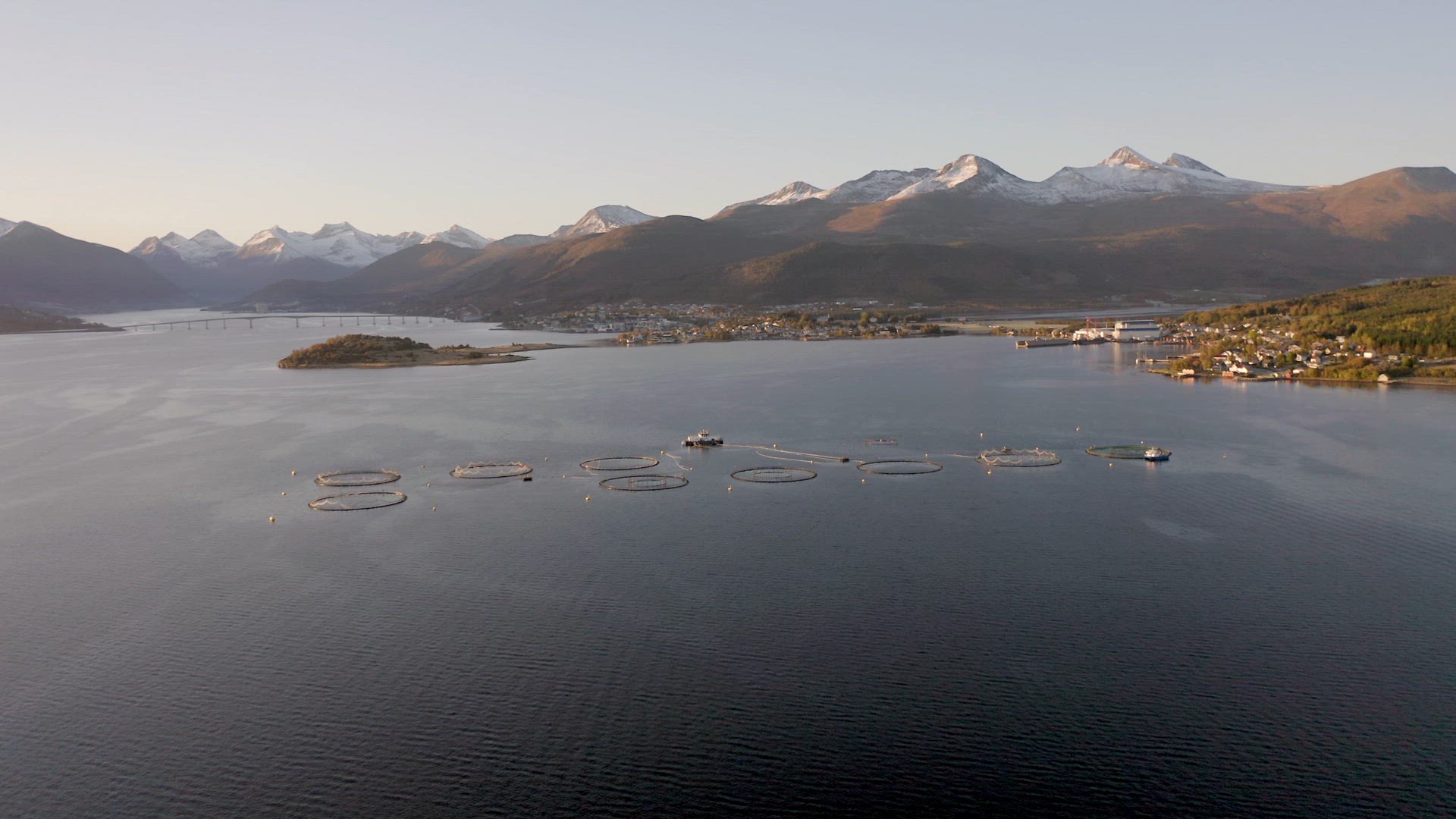 An Aquaculture Farm at Sunrise inn Norway