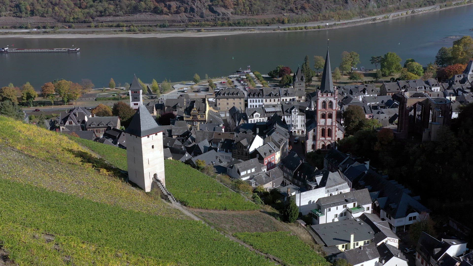 The Picturesque Town of Bacharach on the Shores of the Rhine in Germany