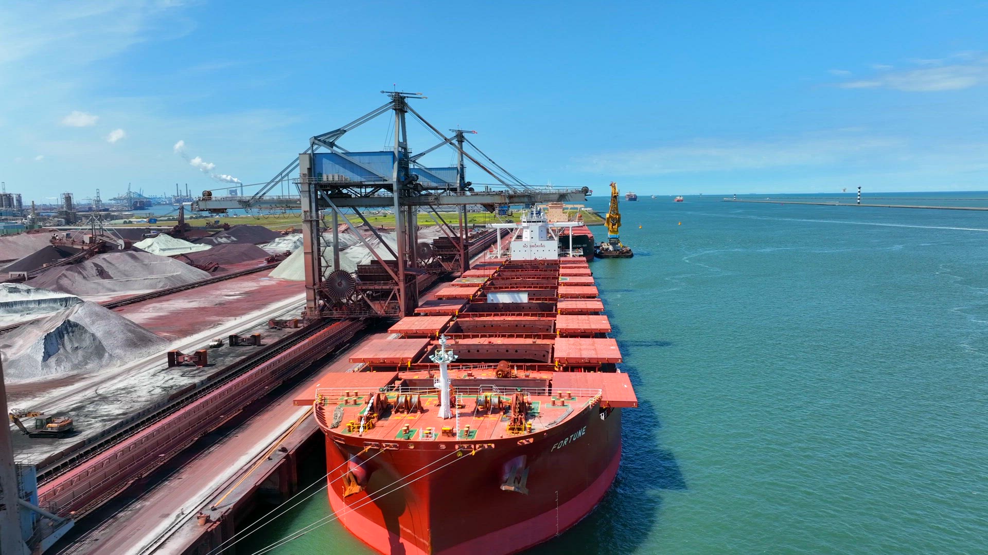 Bulk Carrier Ship Offloading Cargo By Crane for Processing