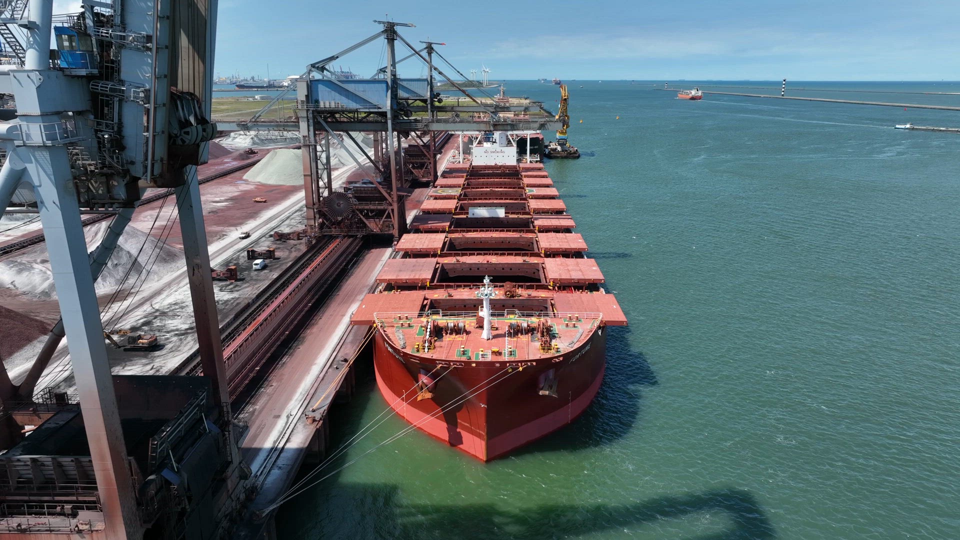 Cranes Unloading a Bulk Carrier Ship at Port