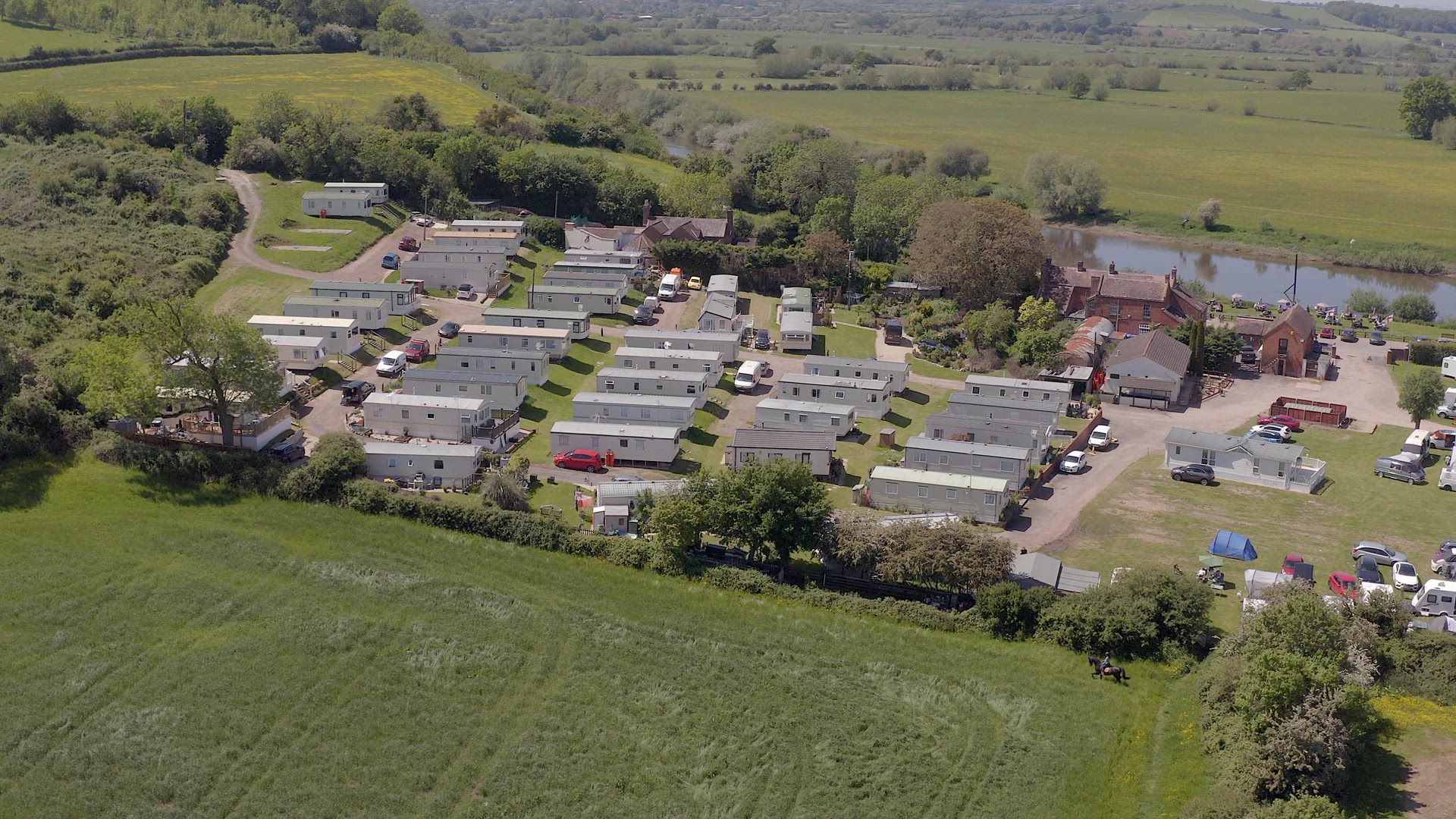 A Rural Campsite in the Summer Seen From The Air
