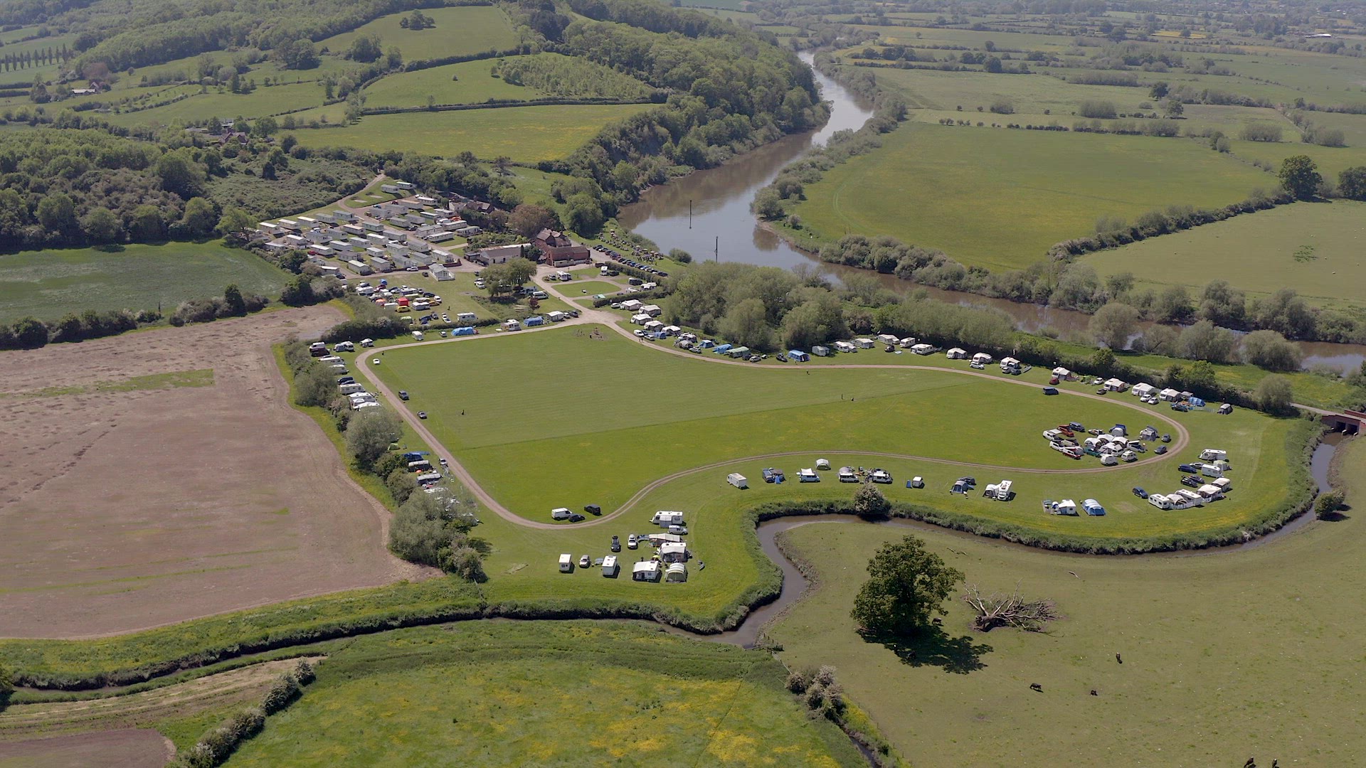 A Rural Campsite in the Summer Seen From The Air