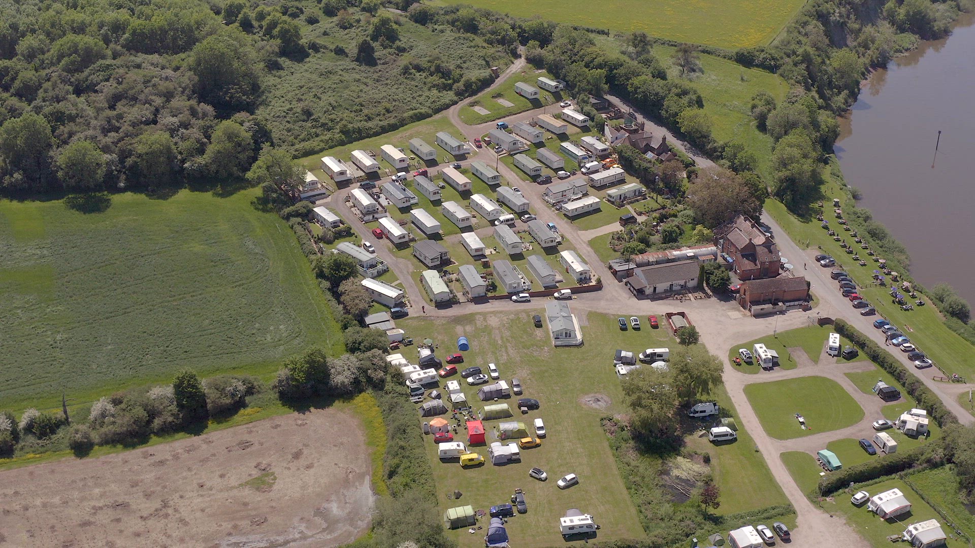 A Rural Campsite in the Summer Seen From The Air