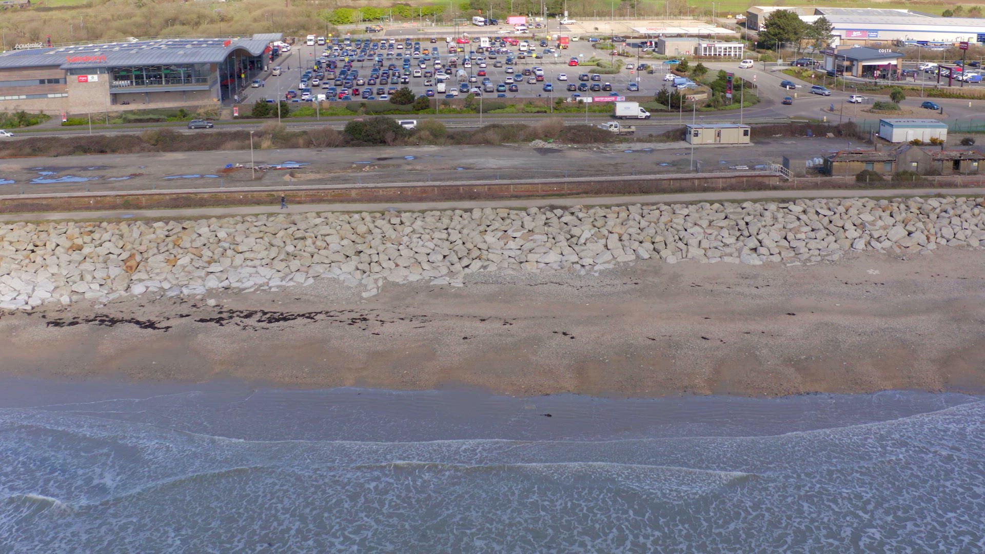 Sea Defences Along a Beach Aerial View