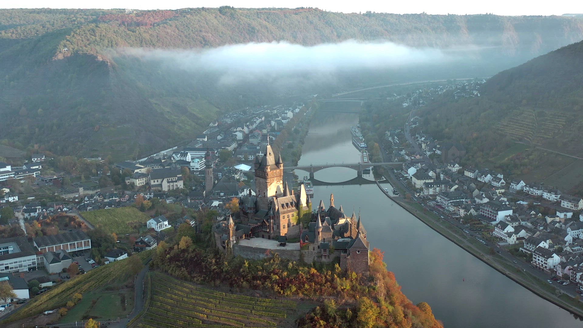 Aerial View of Cochem and its Castle in Germany