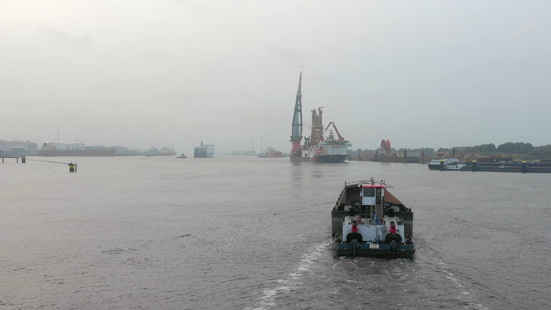 Aerial View of a Bulk Carrier Ship Used for Moving Silt and Sand in Rotterdam