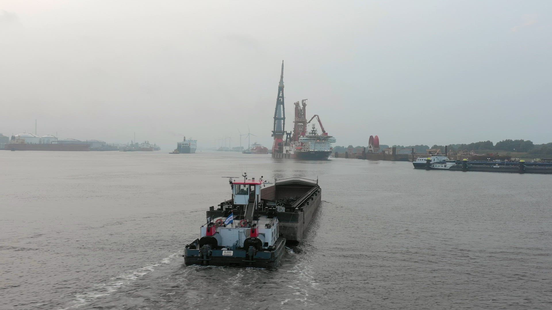 Aerial View of a Bulk Carrier Ship Used for Moving Silt and Sand