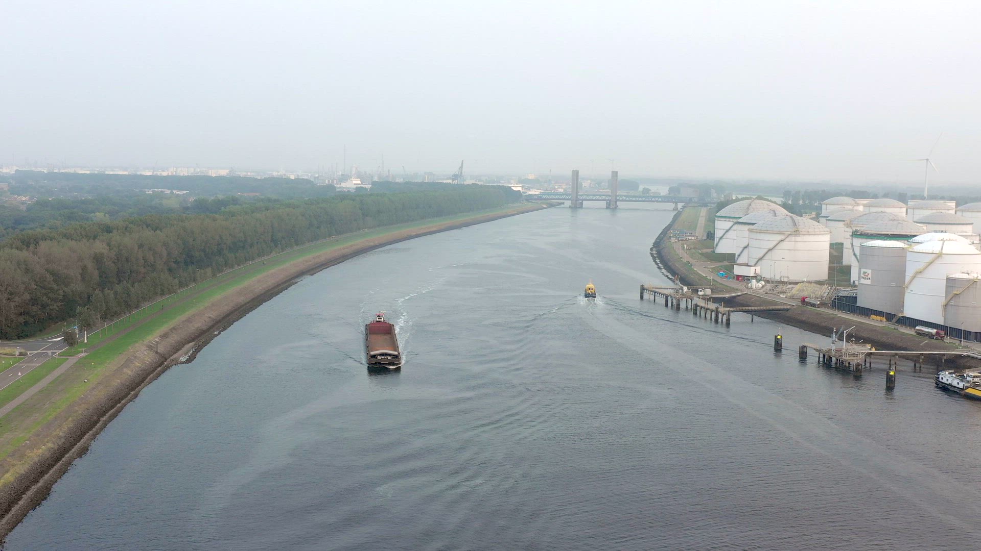Cargo Ship in the Port of Rotterdam in the Late Hazy Evening
