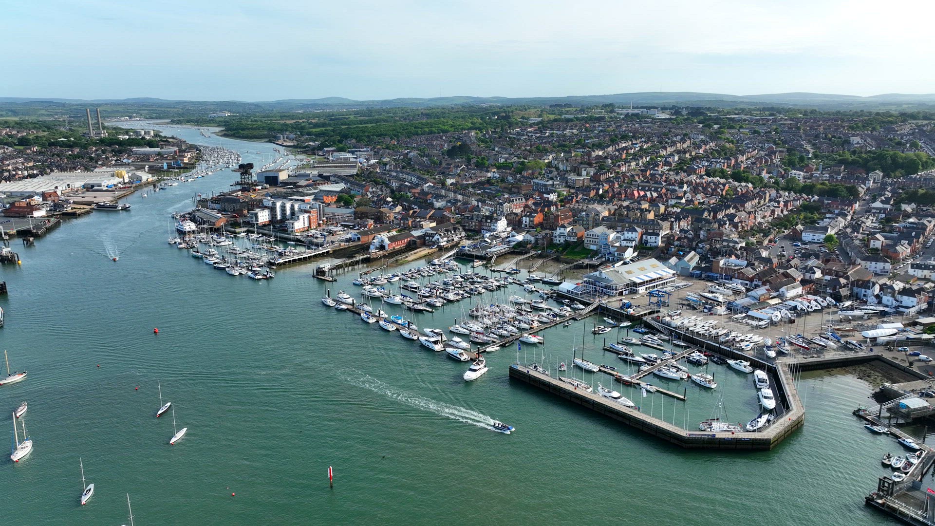 Aerial View of a Marina in Cowes on the Isle of Wight