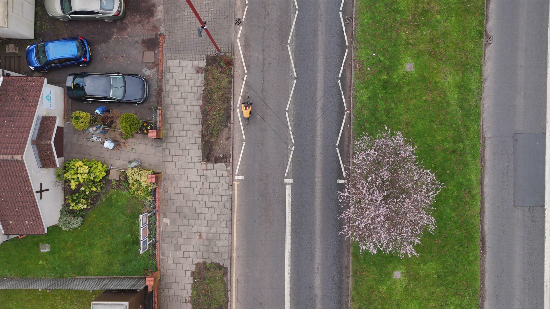 Bird's Eye View of a Cyclist on a Road in the UK