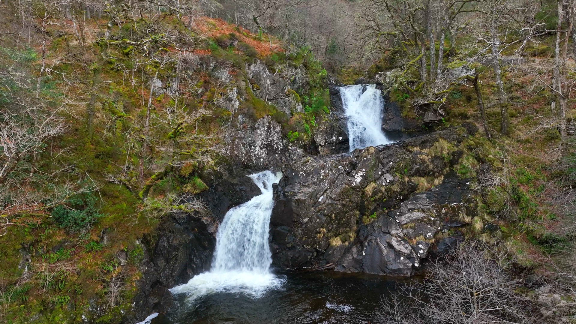 Eas Chia Aig Waterfalls Along the Shore of Lock Arkaig in Scotland