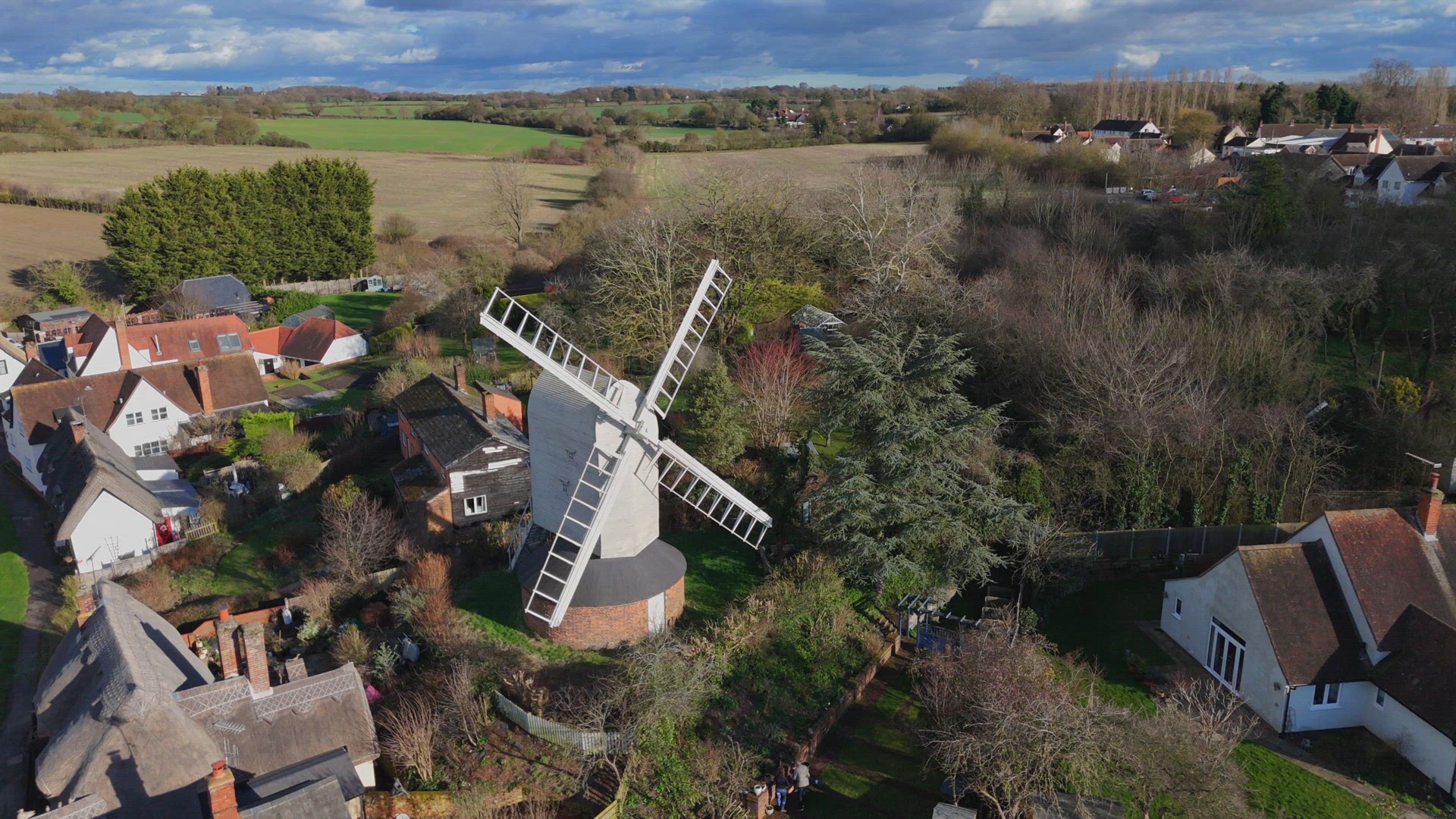 Aerial View of Finchingfield Windmill in Essex UK