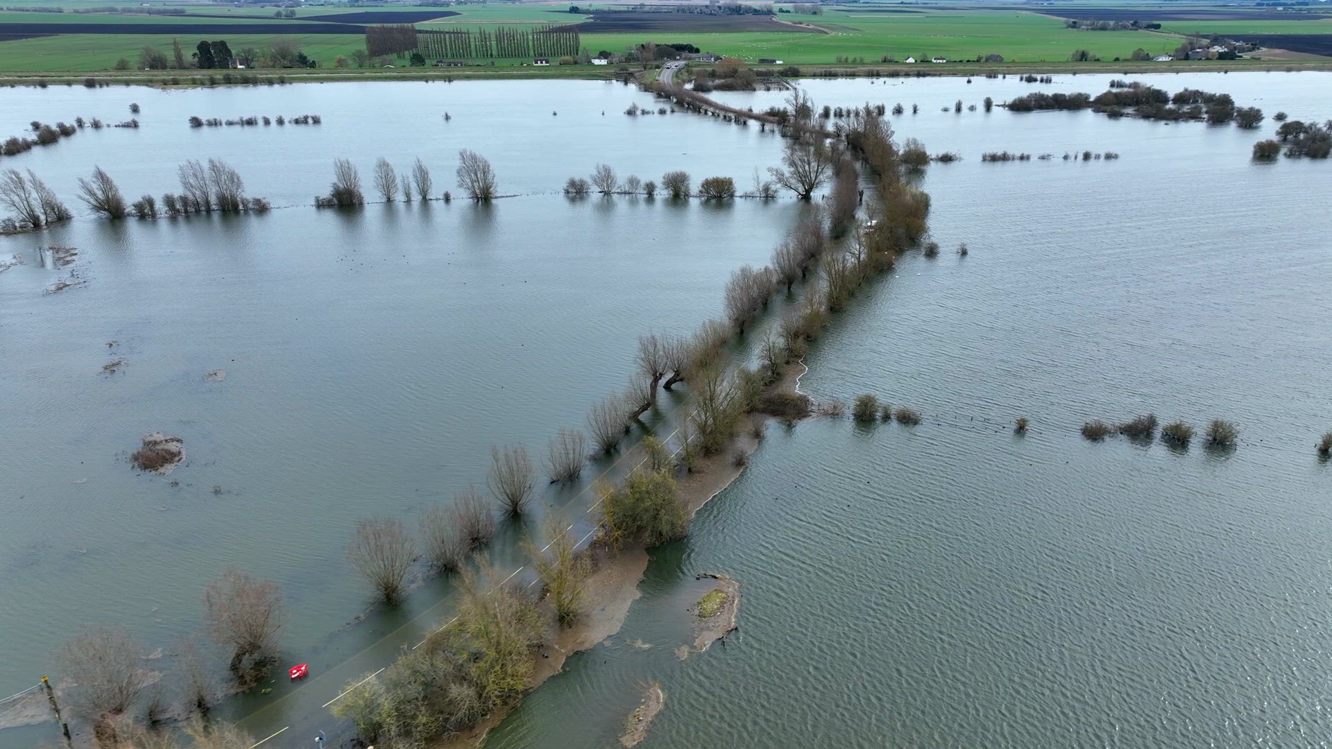 Flooded Road in the UK After Heavy Rain Causes Localised Flooding