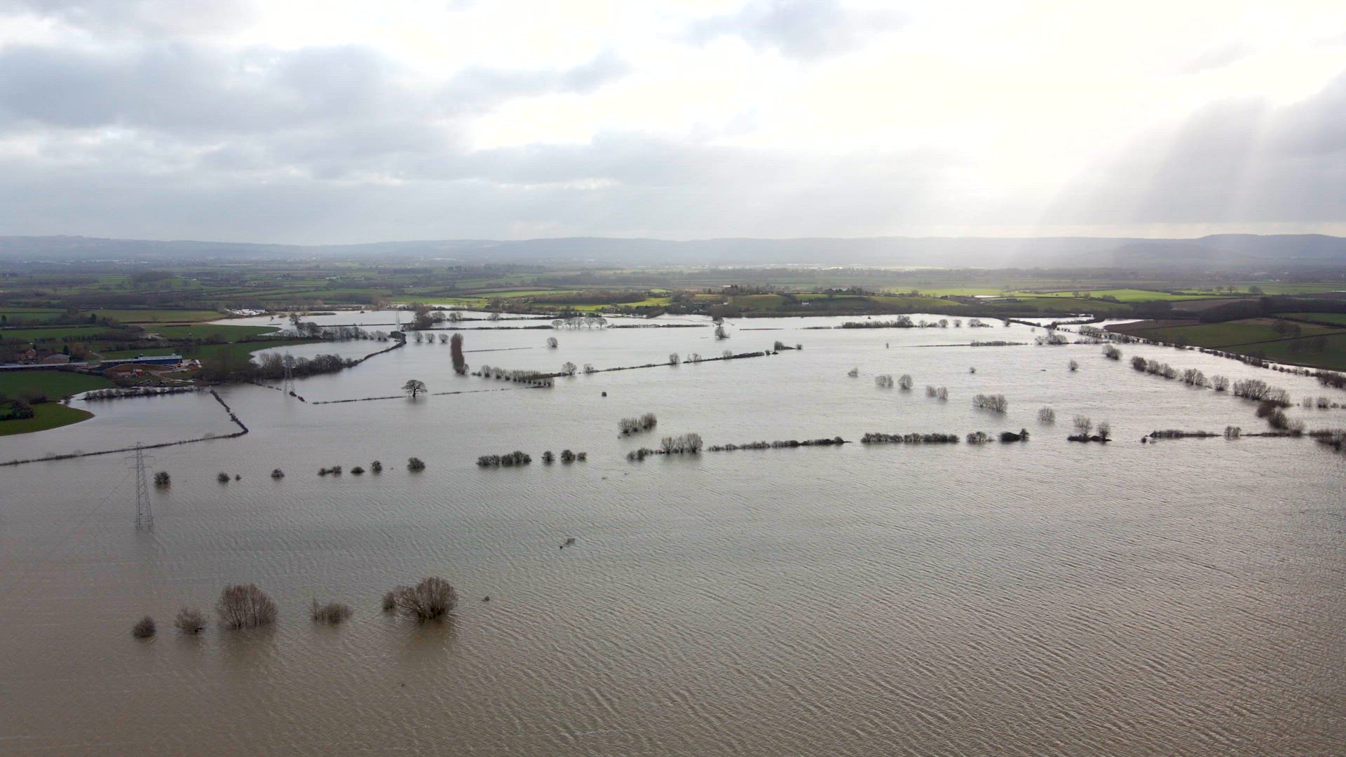 Aerial View of Flooding in the UK During the Winter Causing Devastation