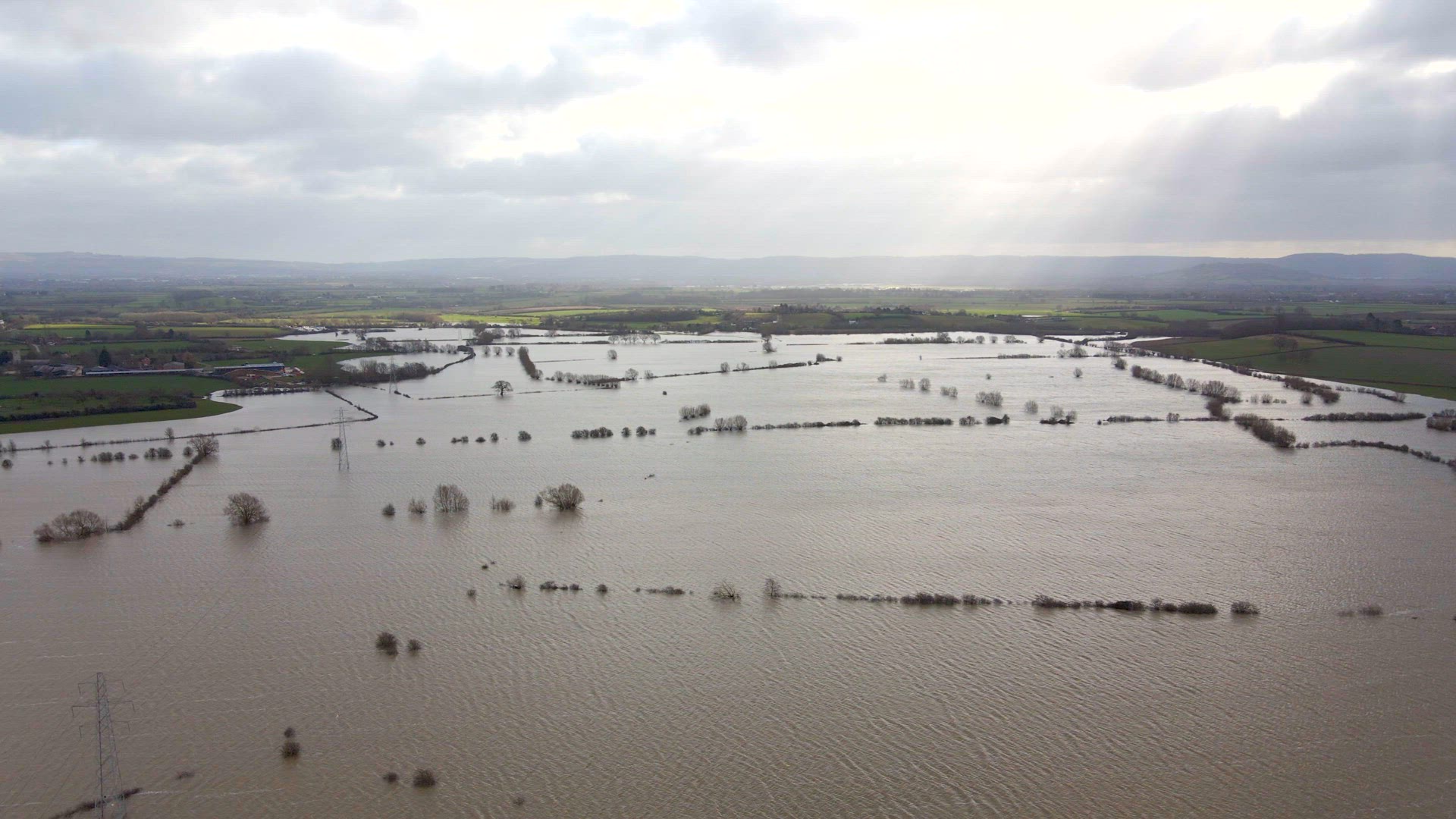 Aerial View of Flooding in the UK During the Winter Causing Devastation
