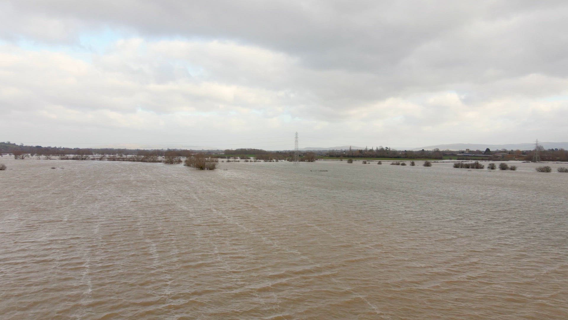 Aerial View of Flooding in the UK During the Winter Causing Devastation