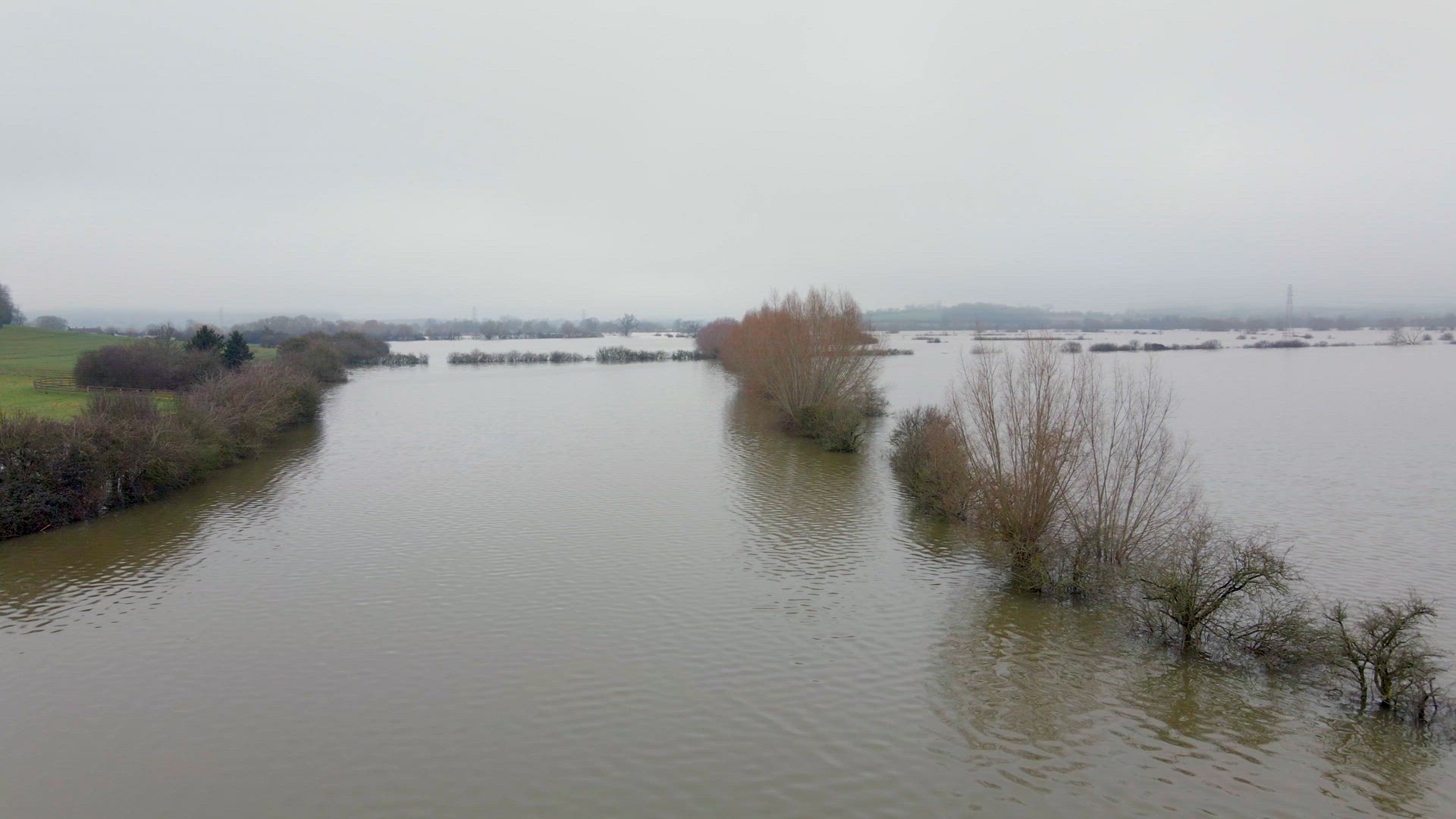 Aerial View of Flooding in the UK During the Winter Causing Devastation