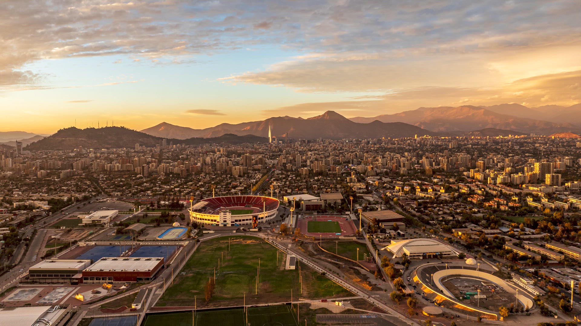 National Stadium Of Chile In Santiago During Golden Hour