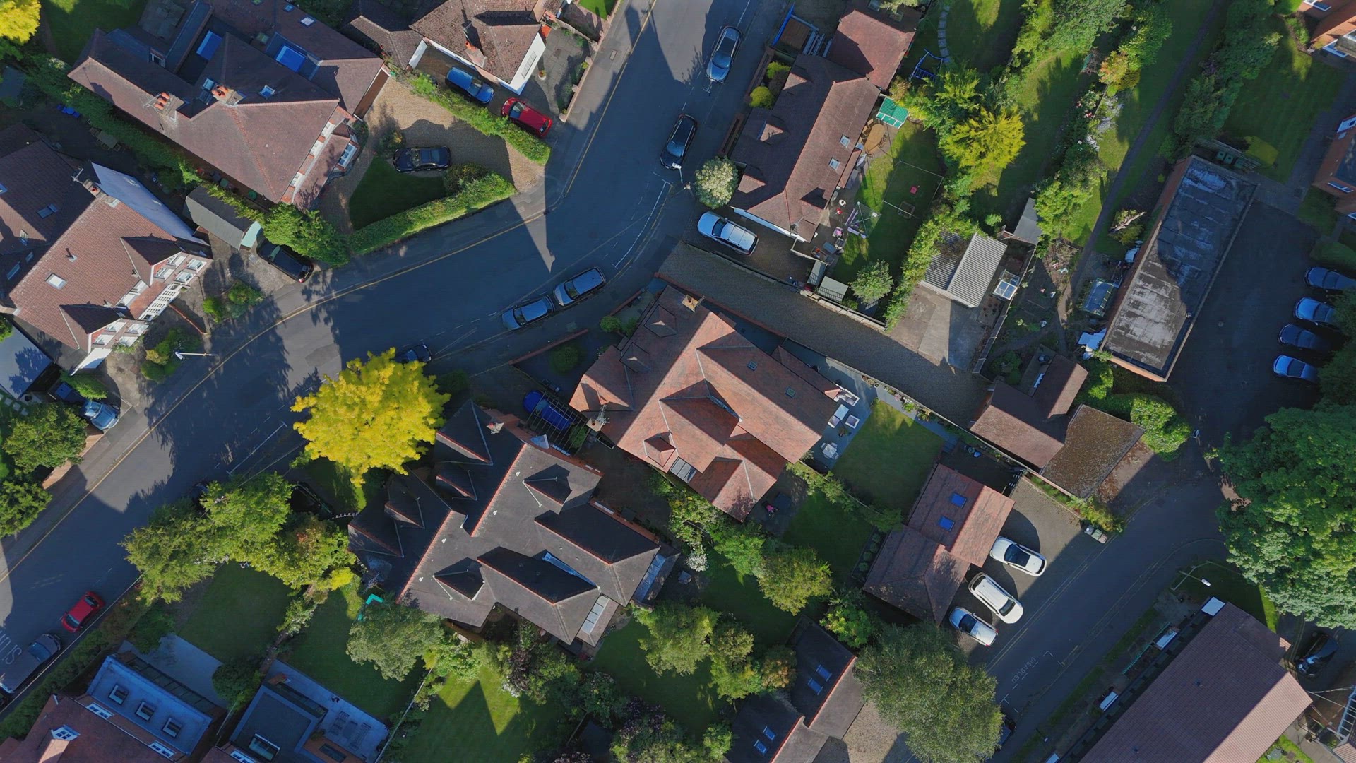 Houses and Streets in Suburban England Aerial View