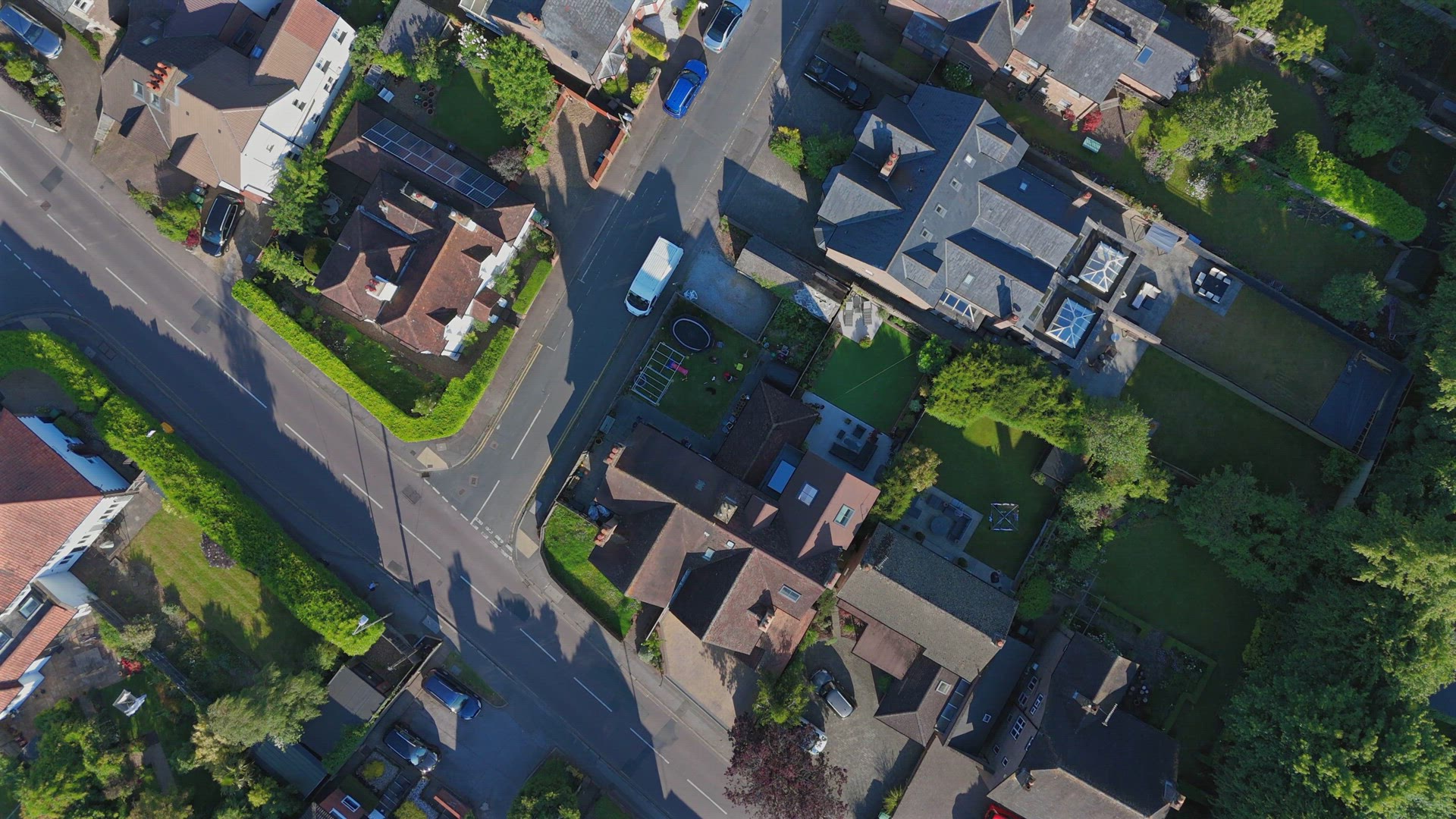 Houses and Streets in Suburban England Aerial View