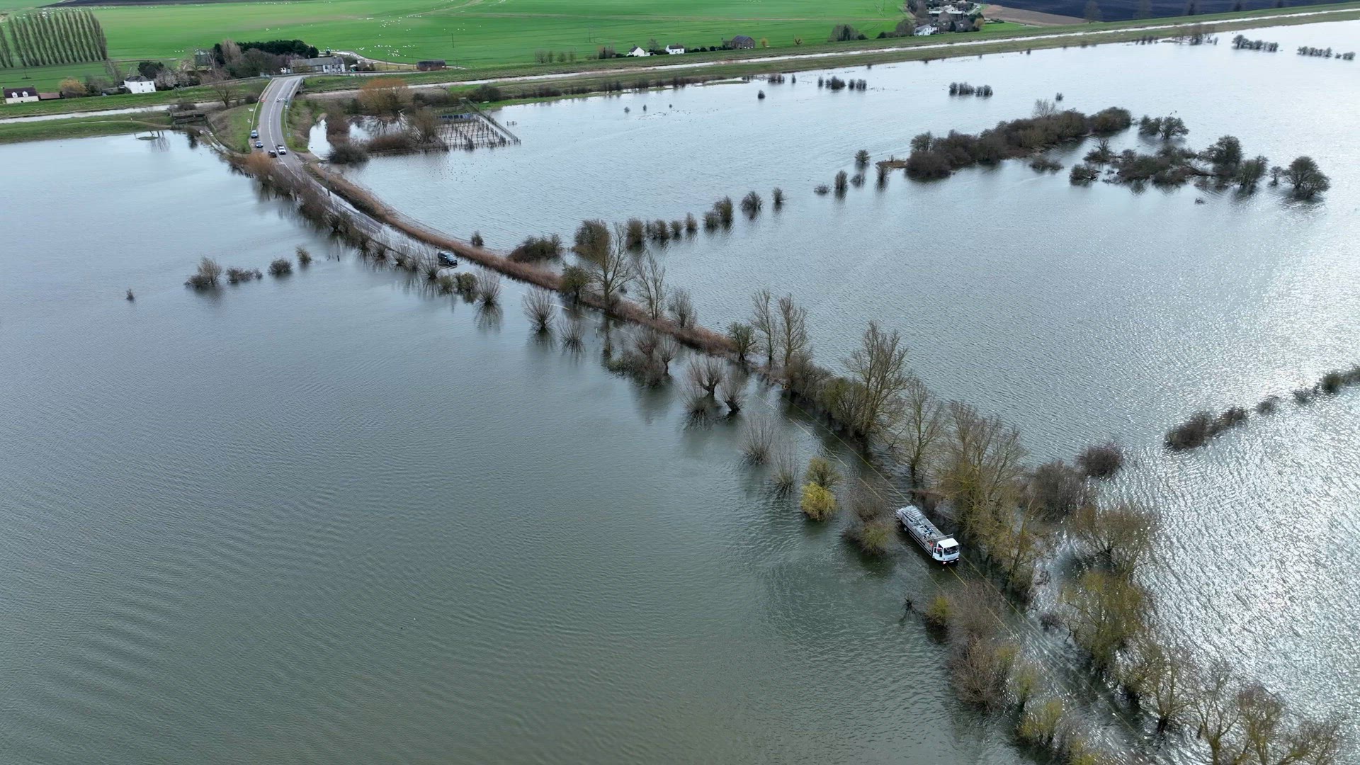 Flooded Road in the UK After Heavy Rain Causes Localised Flooding