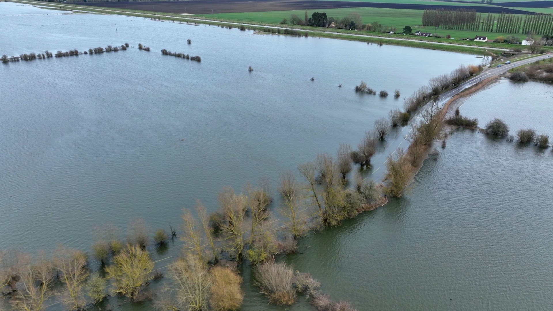 Flooded Road in the UK After Heavy Rain Causes Localised Flooding