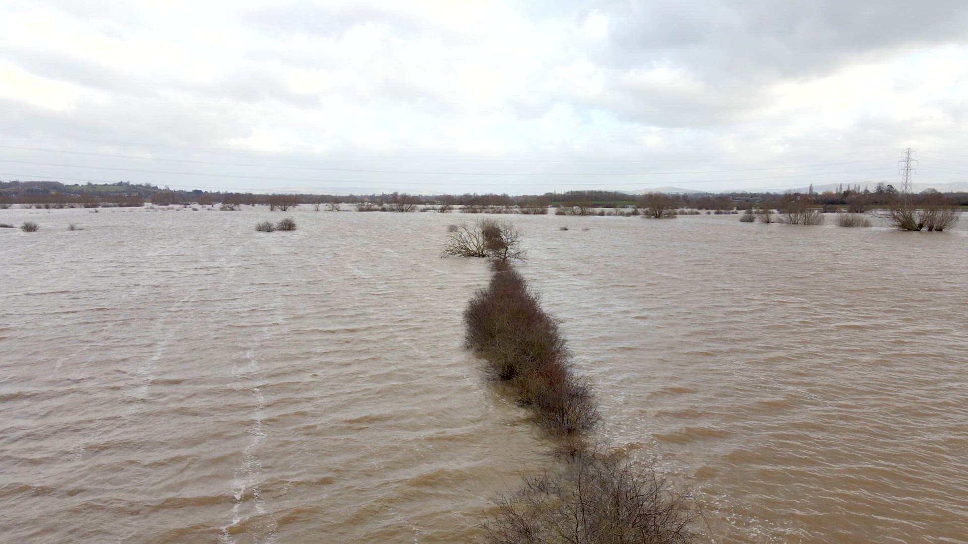 Aerial View of Flooding in the UK During the Winter Causing Devastation