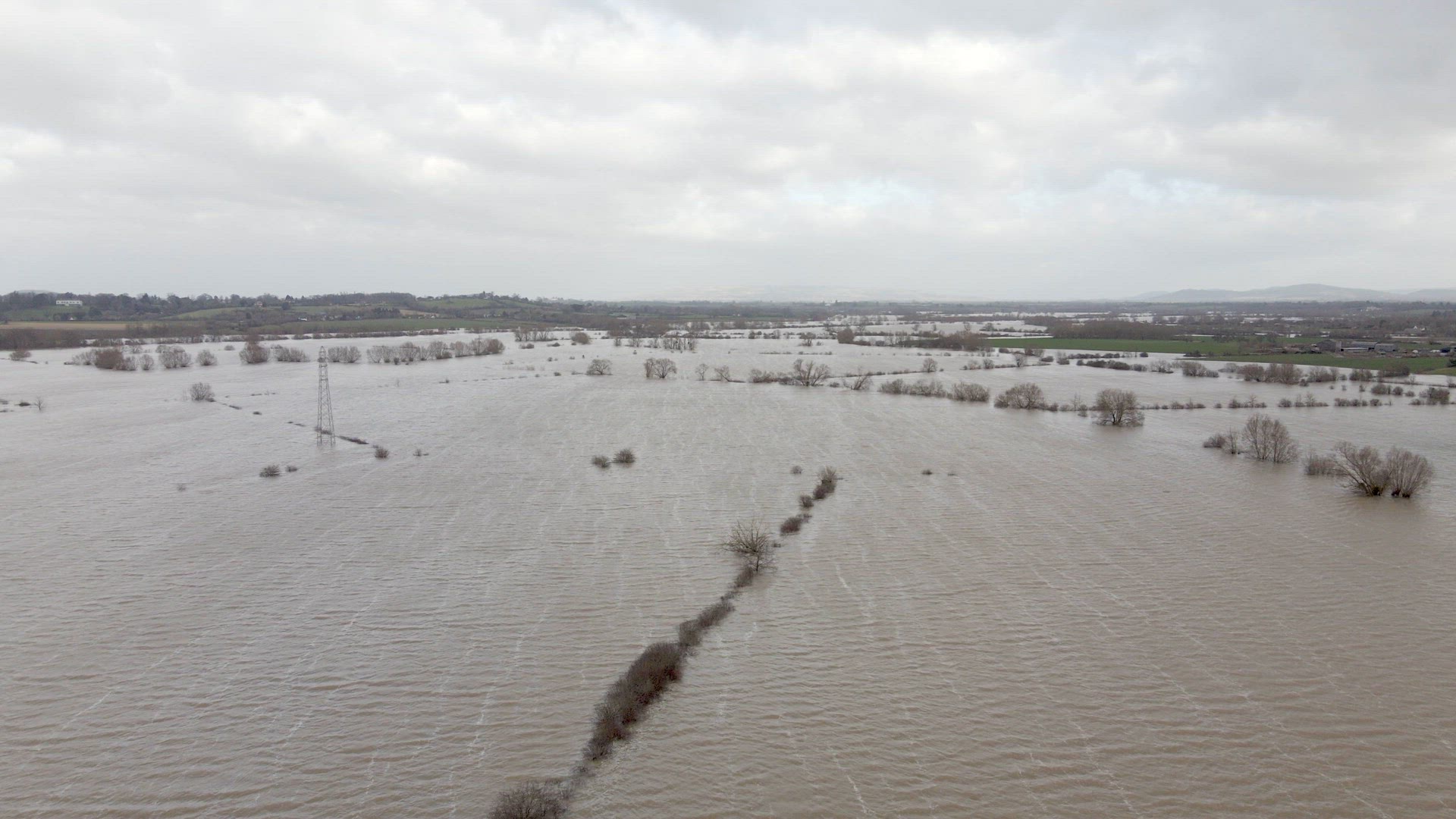 Aerial View of Flooding in the UK During the Winter Causing Devastation
