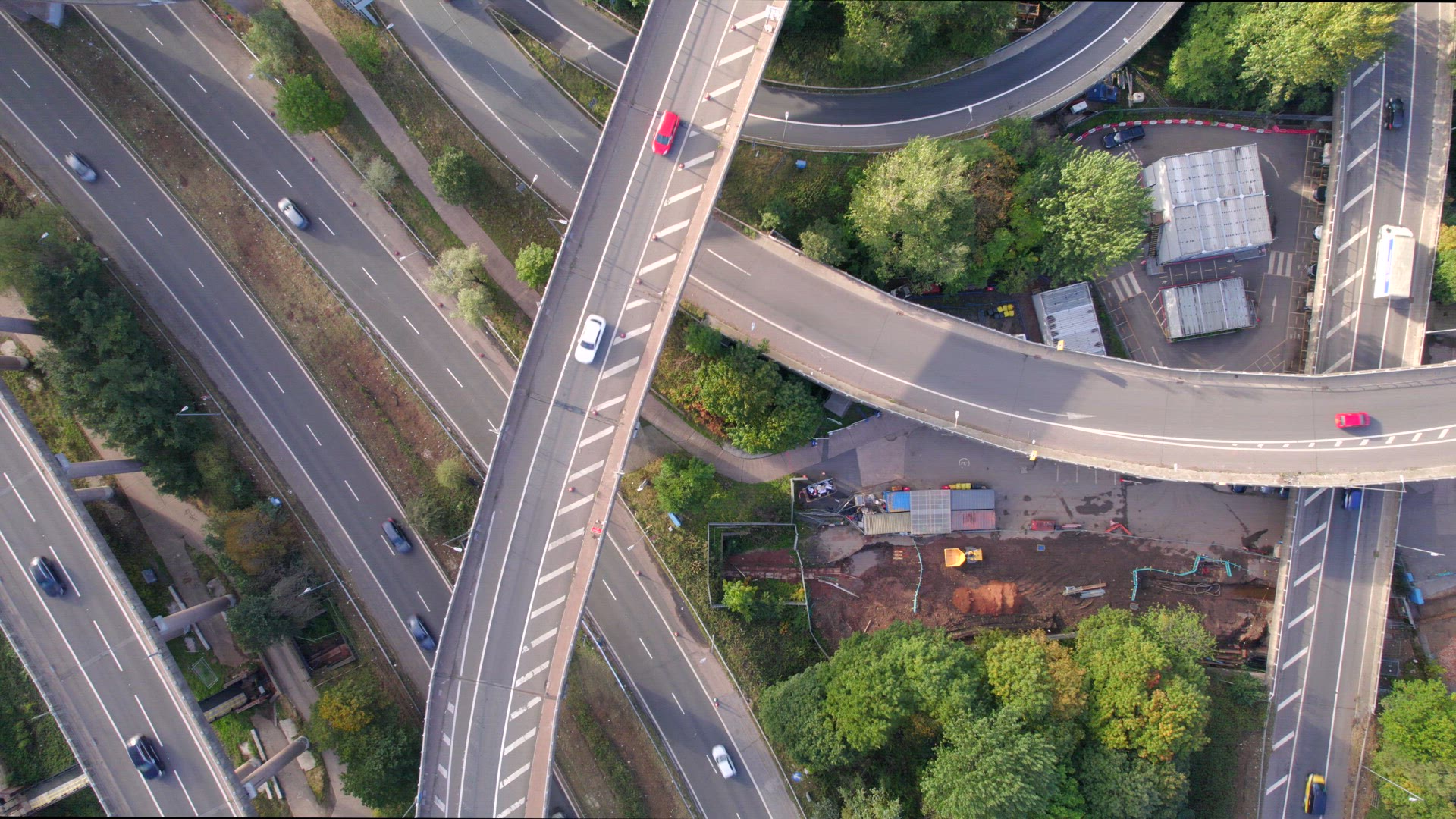Vehicles Driving on a Spaghetti Interchange Aerial View