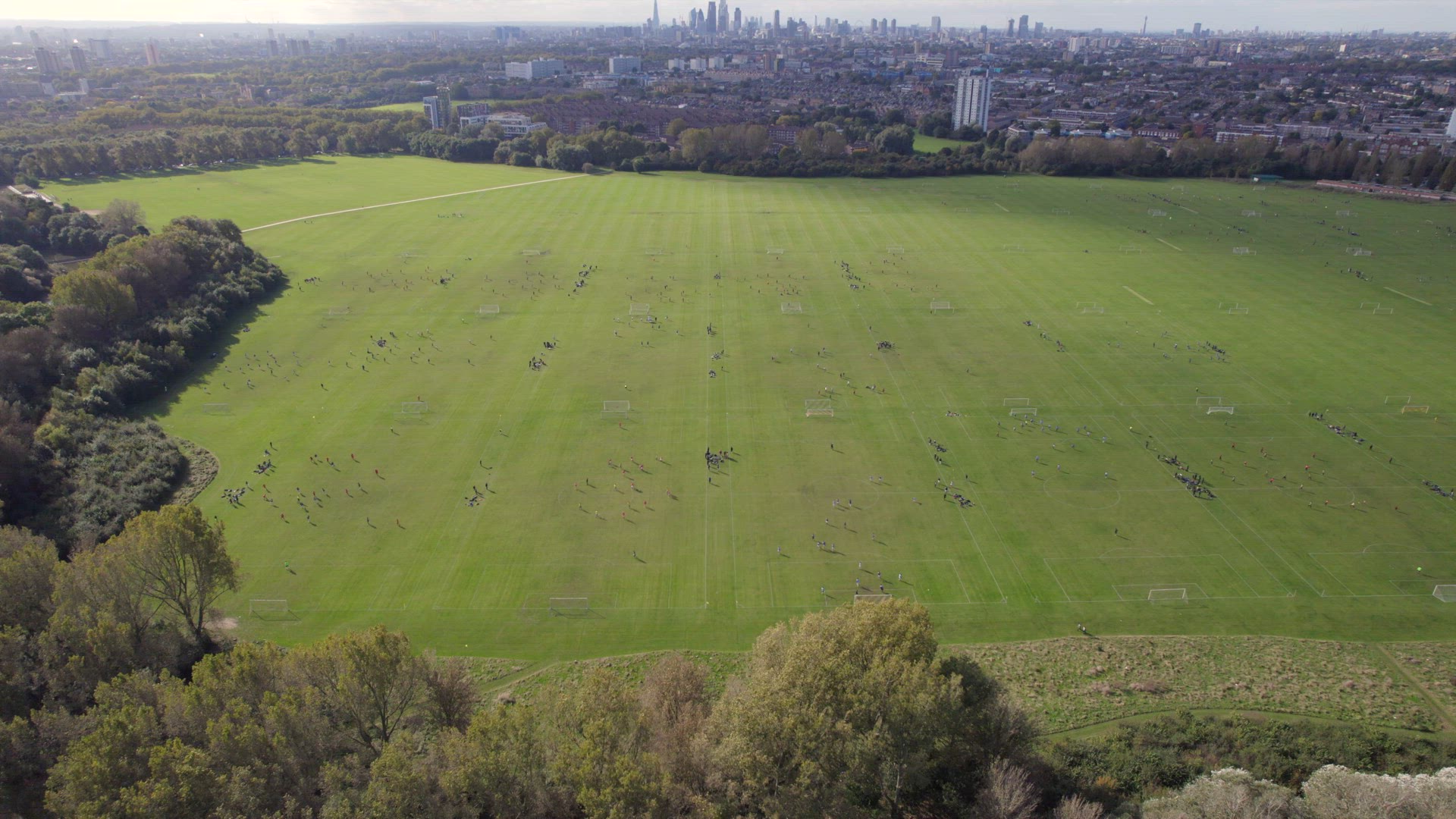 Sunday League Football Matches Taking Place at Hackney Marshes in London