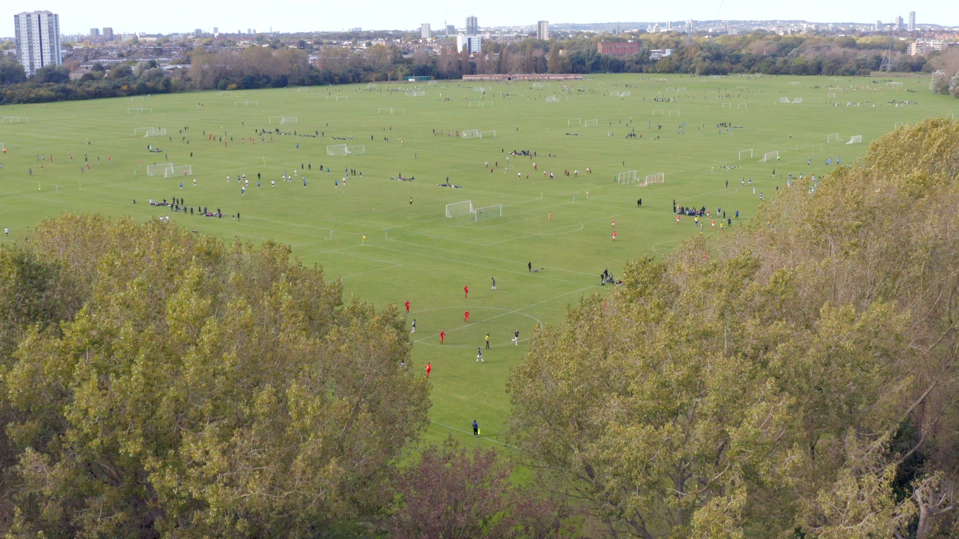 Sunday League Football Matches Taking Place at Hackney Marshes in London
