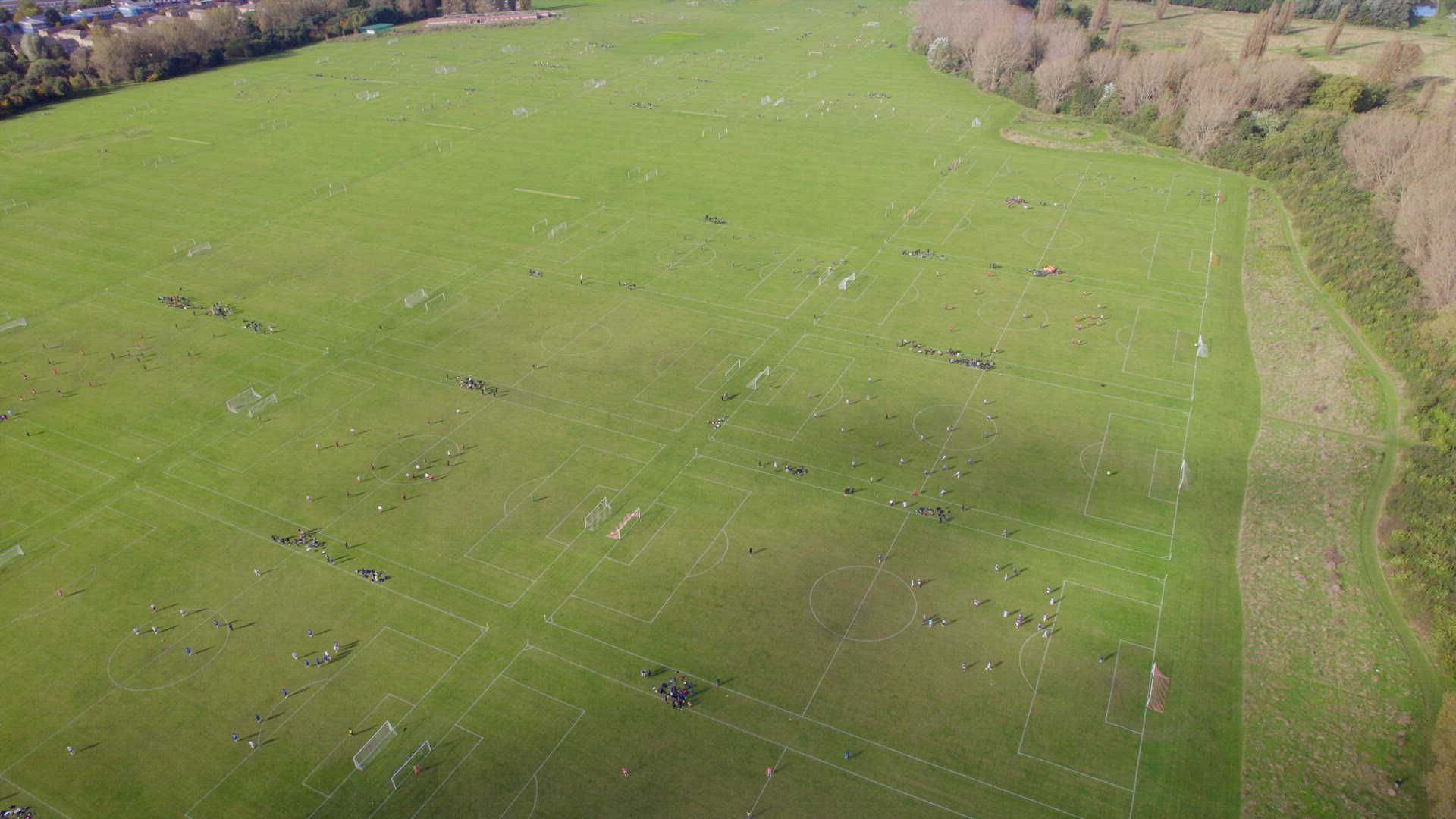 Sunday League Football Matches Taking Place at Hackney Marshes in London