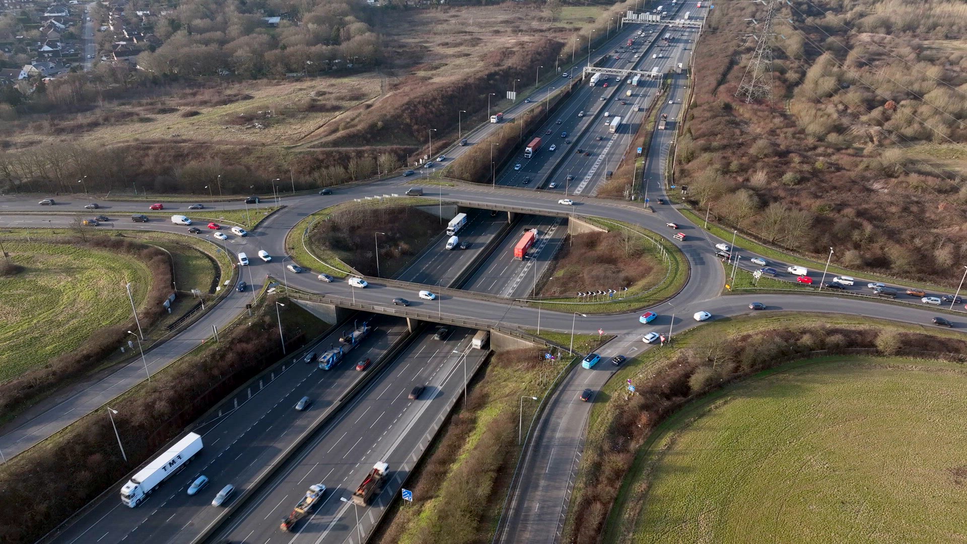 Highway Roundabout Junction Rush Hour Aerial View