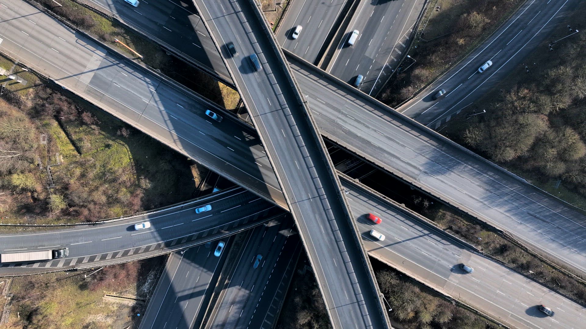 Aerial View of a Busy Highway and Freeway Interchange