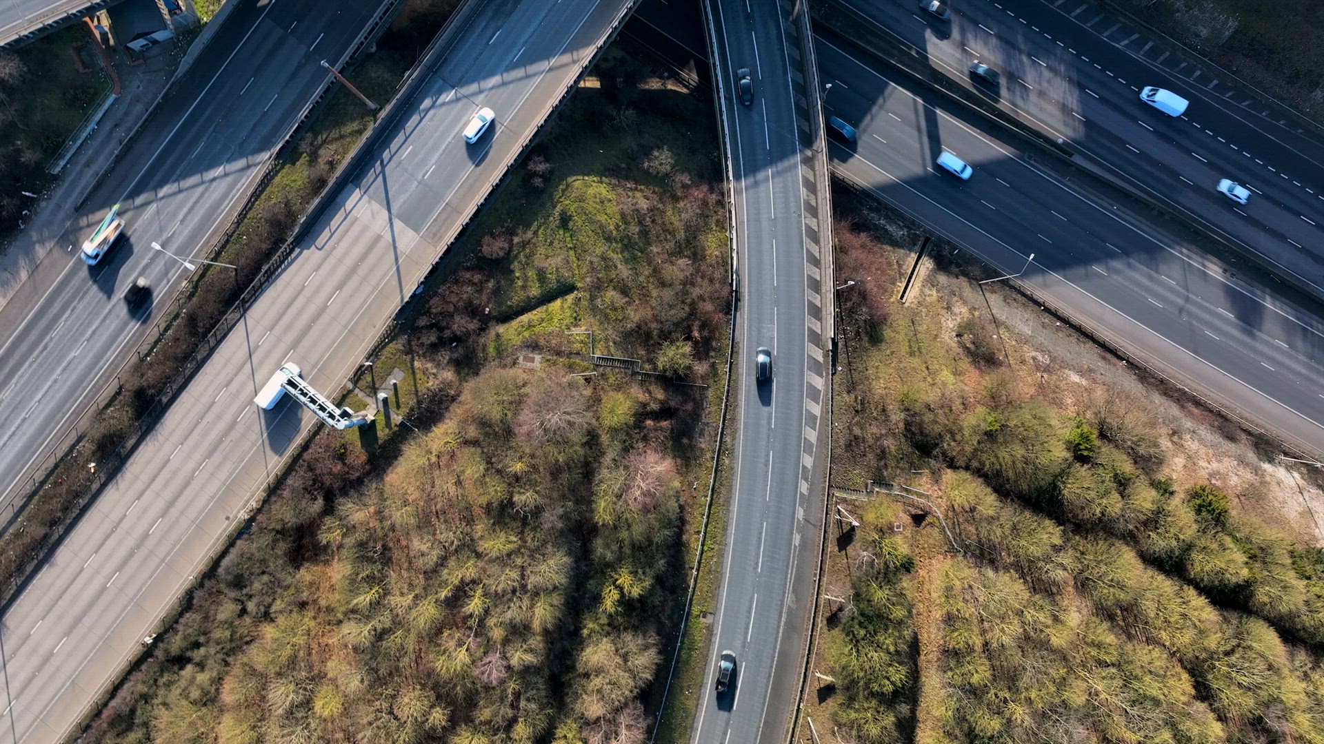 Aerial View of a Busy Highway and Freeway Interchange