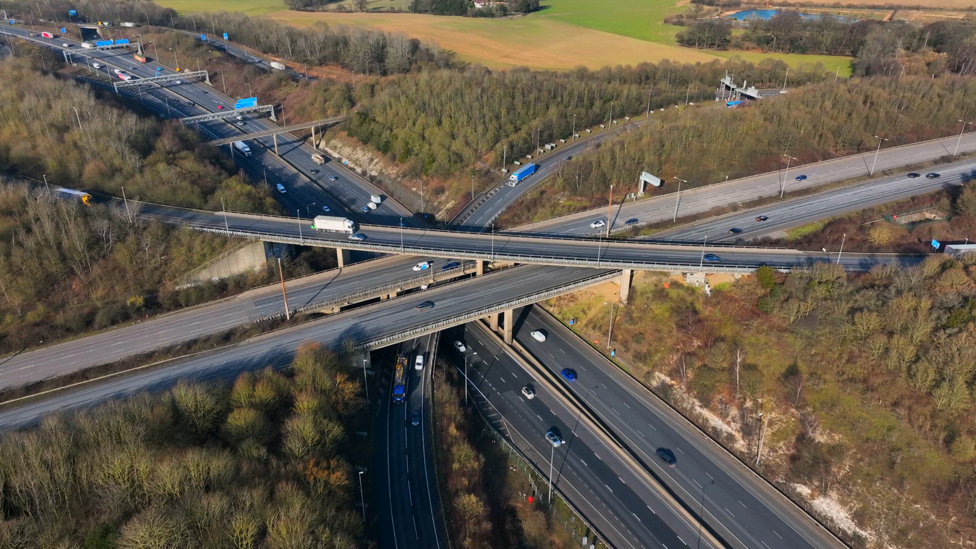 Time Lapse Vehicles Driving on a Highway Interchange Junction Aerial View