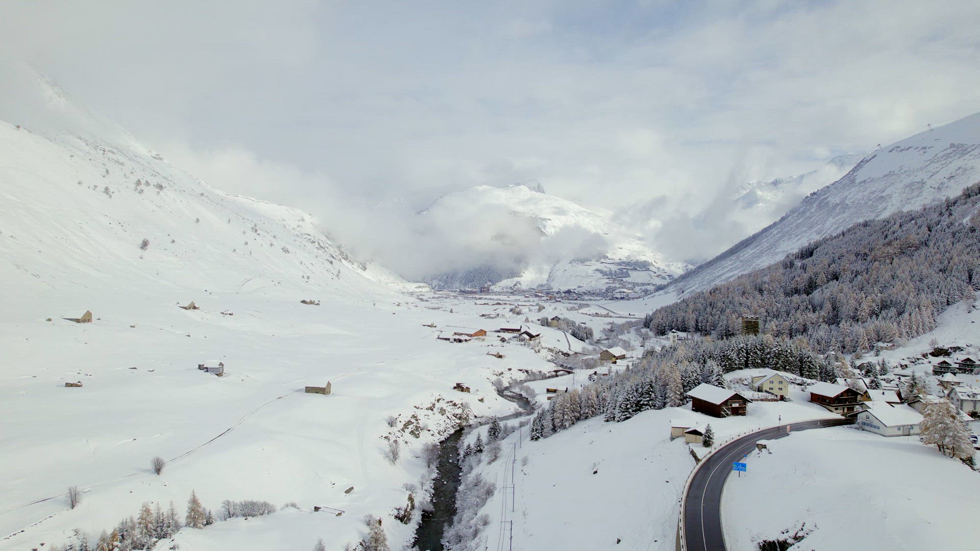 Snow Covered Hospental Village in Switzerland in the Winter