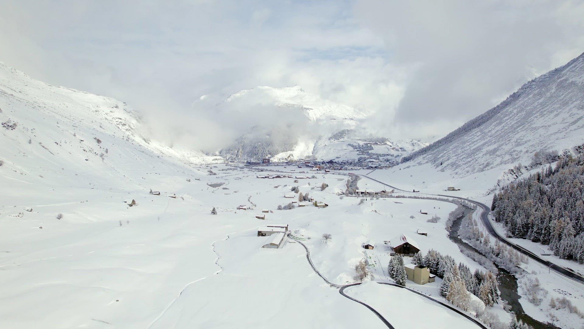 Snow Covered Hospental Village in Switzerland in the Winter