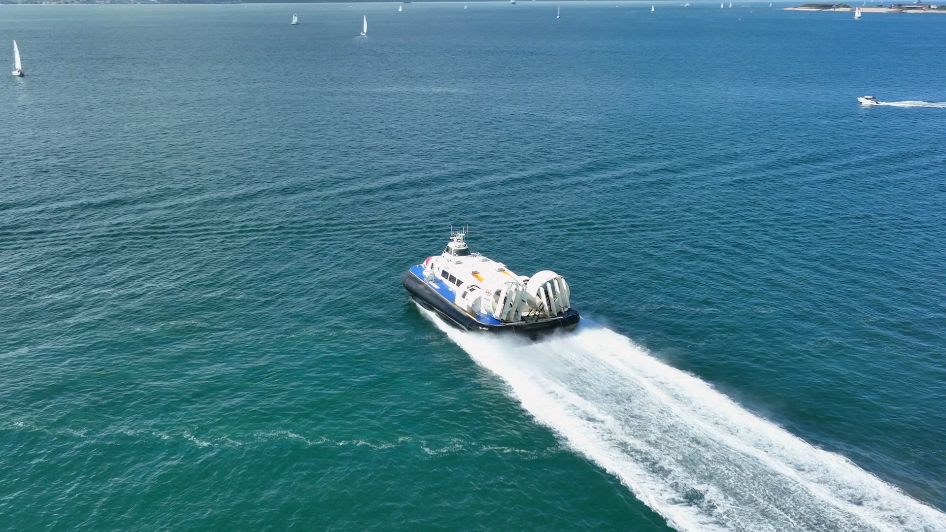 Hovercraft Moving Fast Over the Surface of the Sea