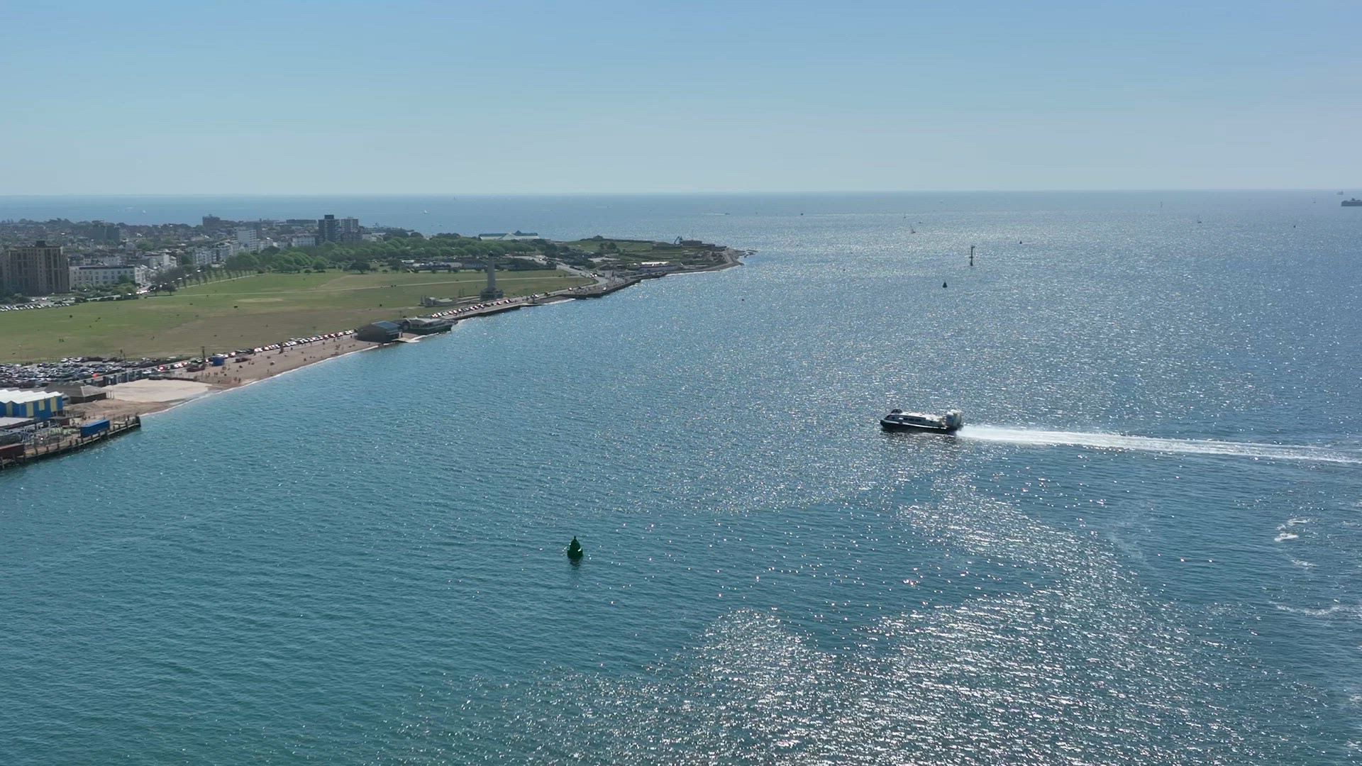 Hovercraft Arriving into a Hoverport in the Summer Aerial View